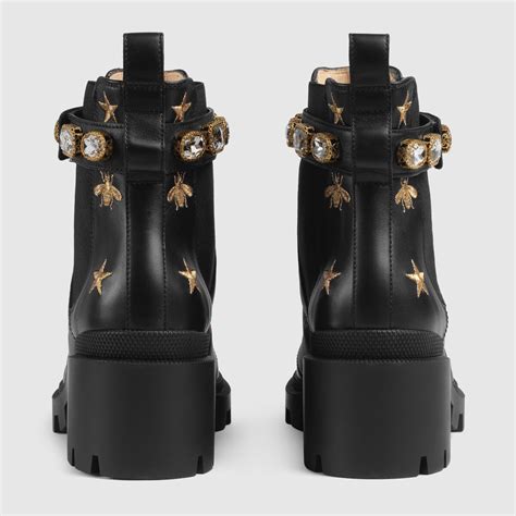 embroidered leather ankle boot with belt gucci fake|gucci combat boots for women.